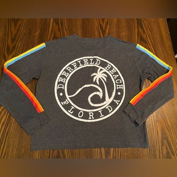 Ocean Drive Sz Medium Crop Top Shirt Long Sleeve Rainbow Women’s Florida beach - Picture 2 of 11